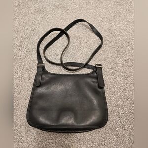 Vintage Coach Slim Saddlebag Black Leather Hippie Boho Classic *Dustbag Included